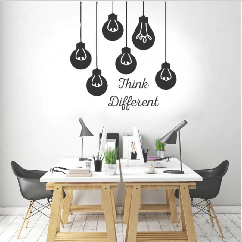 

YOYOYU Think Different Quotes Business Office Wall Art Sticker Vinyl Interior Decor Light Bulb Decal Team Work Wall Decal HL133
