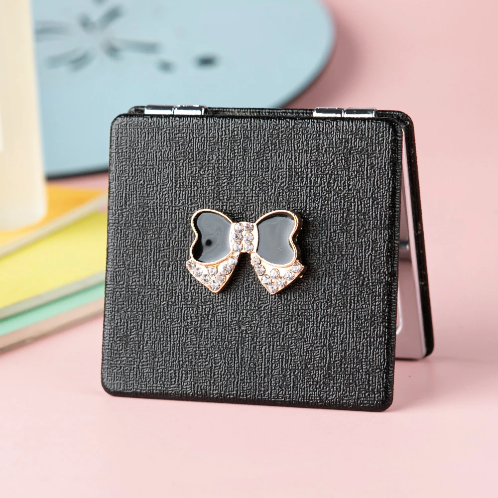 

Мини карманный косметический, косметический блеск для губ, губной блеск с зеркало блестящим бантом, 2-лицевая сторона из искусственной кожи ...