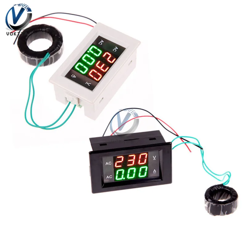 Цифровой амперметр переменного тока 100A вольтметр модуль красный зеленый двойной