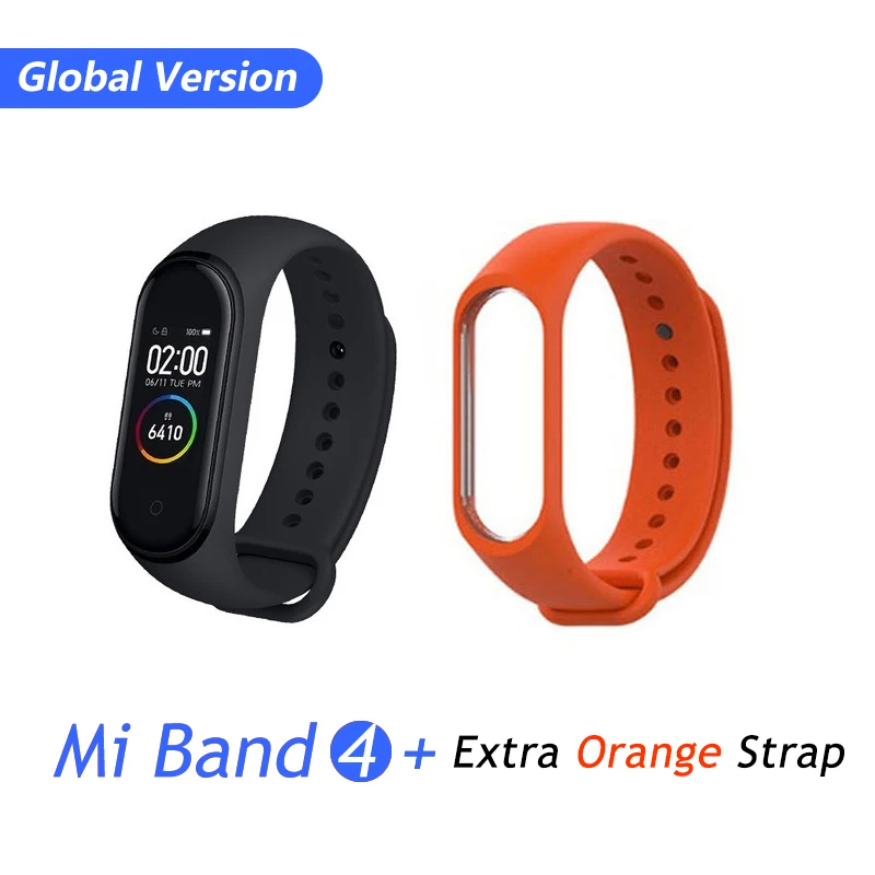 Фирменный Xiaomi mi браслет 4 браслет mi Band 4 фитнес-браслет 3 цвета AMOLED экран музыкальный контроль Smartband - Цвет: GB add Orange