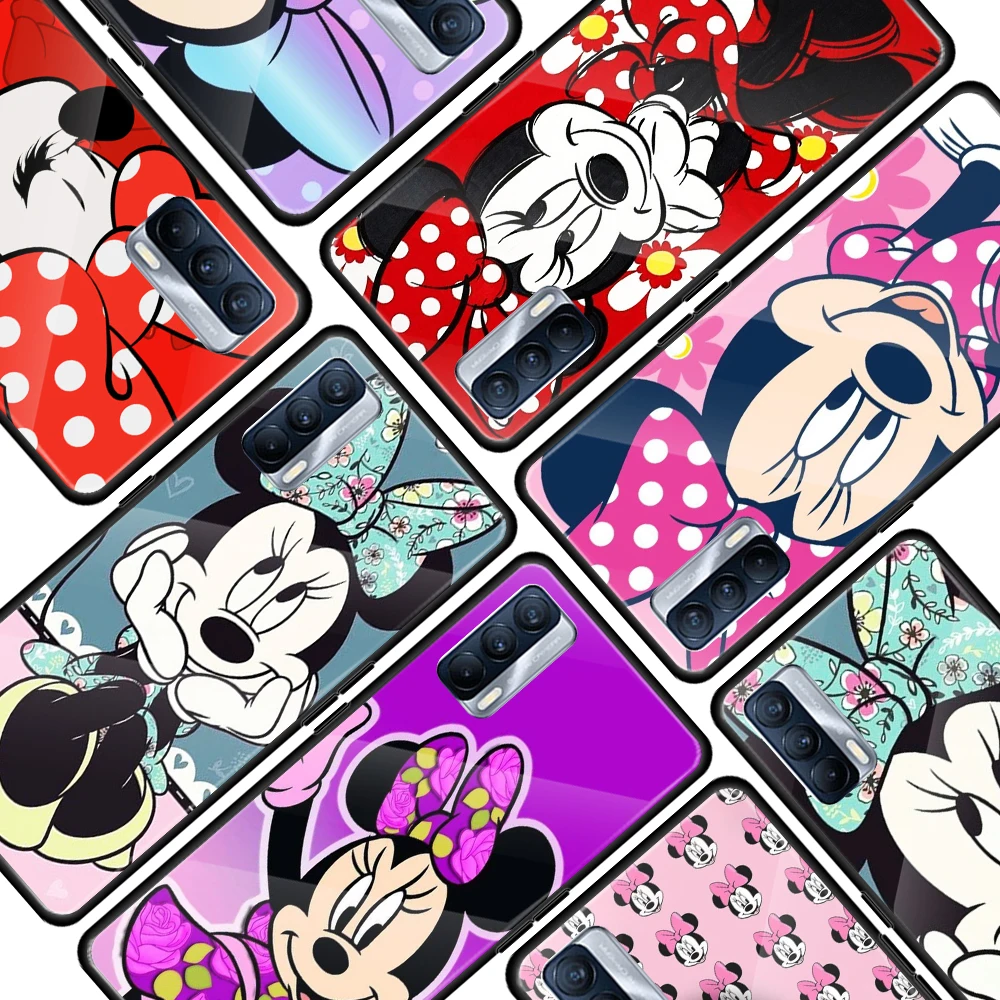 

Disney Minnie Mouse Cute for OPPO Realme 7i 7 6 5 Pro C3 XT A9 2020 A52 Find X2Lite Luxury Tempered Glass Phone Case Cover