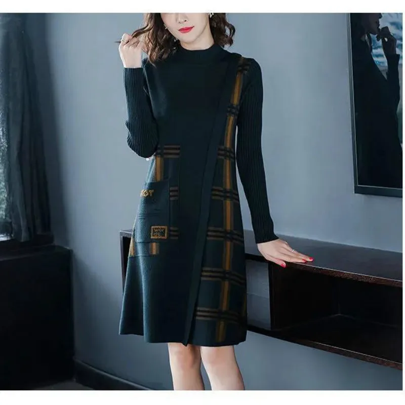 

Mid-length Bottom Loose Sweater Skirt Thicken High-end Wide Lady Knit Dress Women