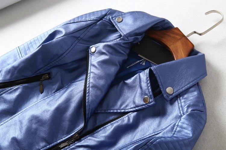 

Leather Bright Women Blue Black Coat Moto Biker Jacket chaqueta mujer jaqueta de couro