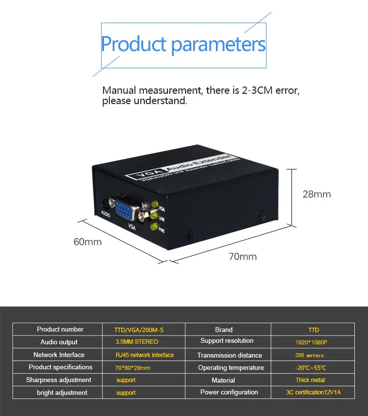 VGA Extender 200m 1xSplitter Transmitter Receiver TX/RX Extender over Cat5e/Cat6 UTP Cable RJ45 LAN Ethernet 1080P