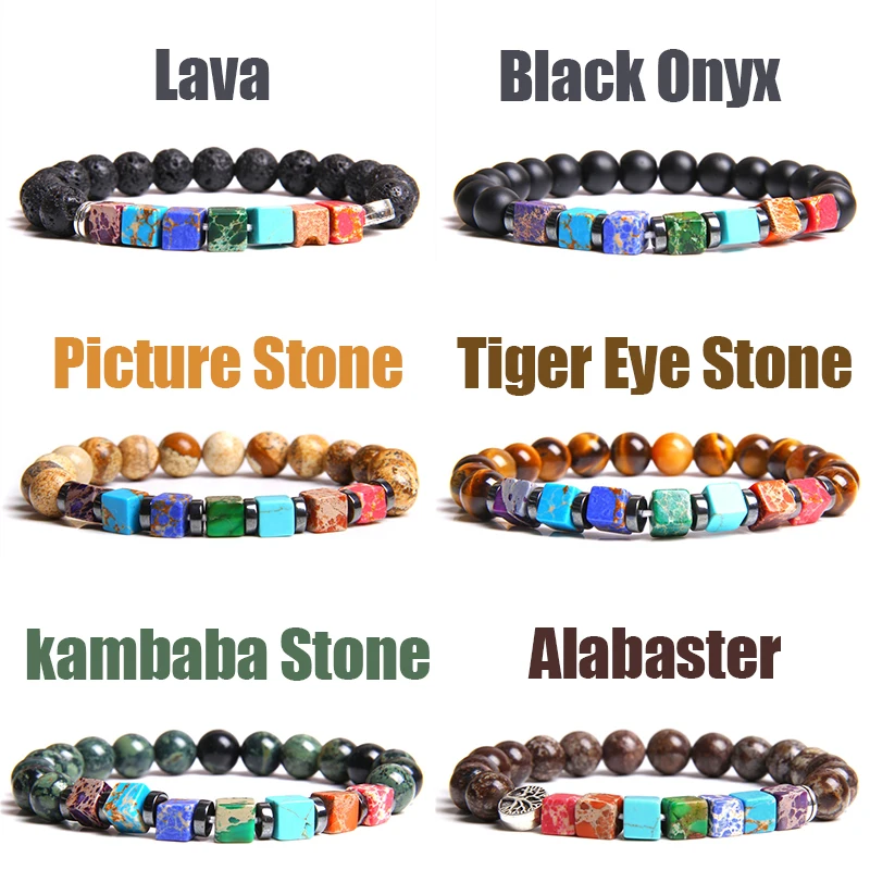 

Square 7 Chakra Bracelet Natural Stone Round Beads Bracelets For Women Men Stretch Bangle Yoga Buddha Balance Wristbands Jewelry