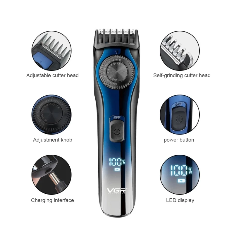 Professional Digital LCD Display Adjustable Beard Trimmer for Men Rechargeable Hair Trimmer 1-20mm Electric Hair Cutter Machine