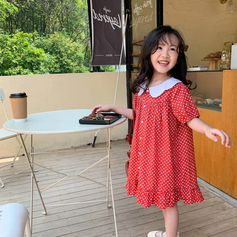 

Girls Party Dresses Korean Cute Summer Polka Dot Vestidos Short Sleeve Children Princess Party Costumes For Girl