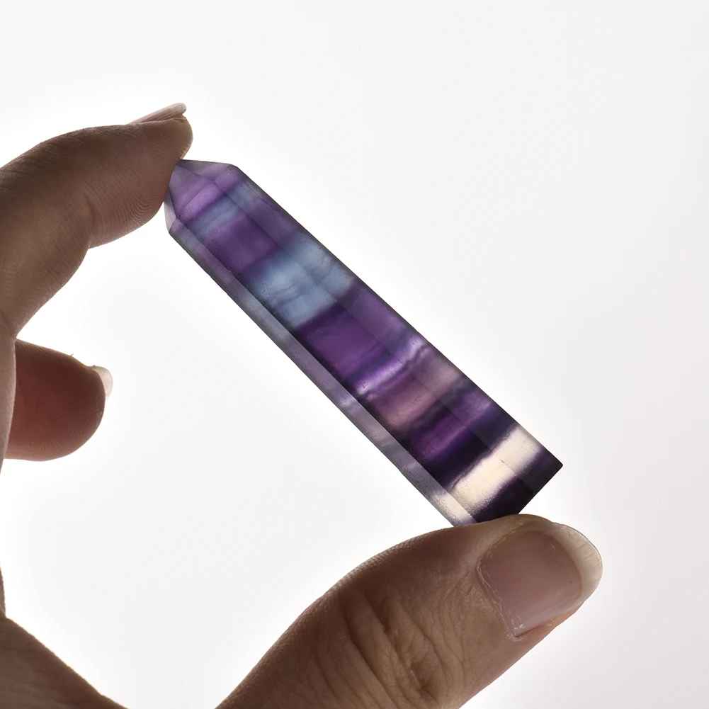 

Natural Fluorite Crystal Colorful Striped Fluorite Quartz Crystal Stone Point Healing Hexagonal Wand Treatment Stone 4.5-6.5cm