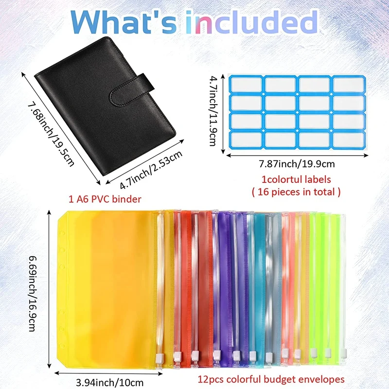 

A6 Binder PVC Pocket with 1 Piece A6 PU Leather Binder Cover Refillable 6 Ring Binder and 1 Sheet Self-Adhesive Labels
