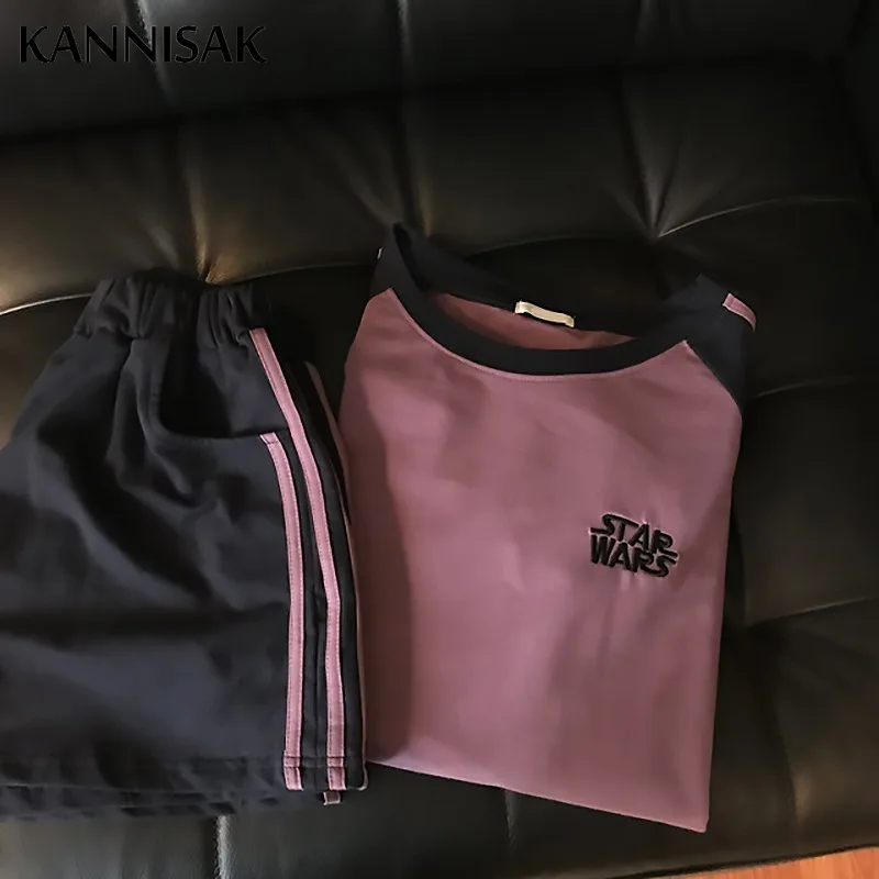 

New 2021 Fashion Short Sets Matching Sets with T-shirts Students Loose Joggers Two Pieces Sets Elastic Waist Shorts Tshirt Women