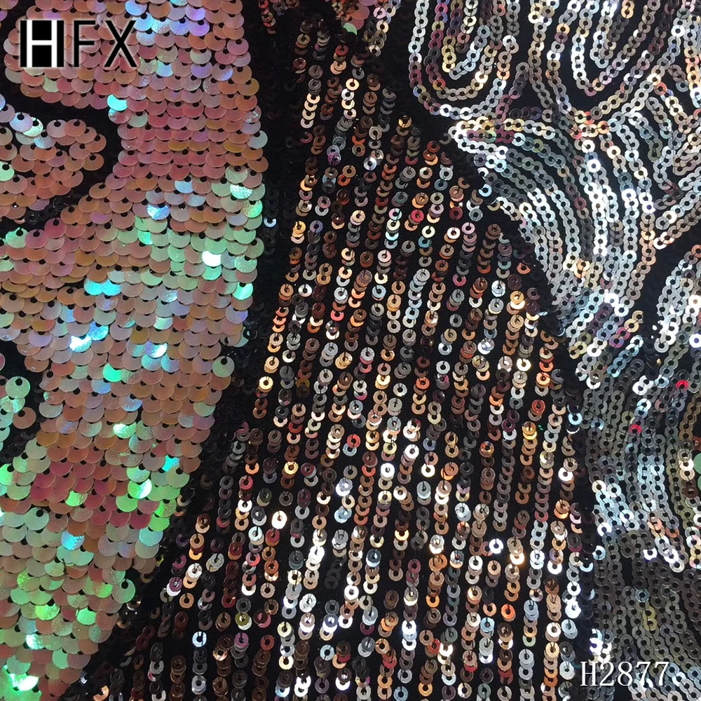 

HFX Sequined Embroidered Net Lace Fabrics 2019 African Guinea Sequins Wedding Mesh Prom Dresses Sewing Fabircs 5YARDS H2877