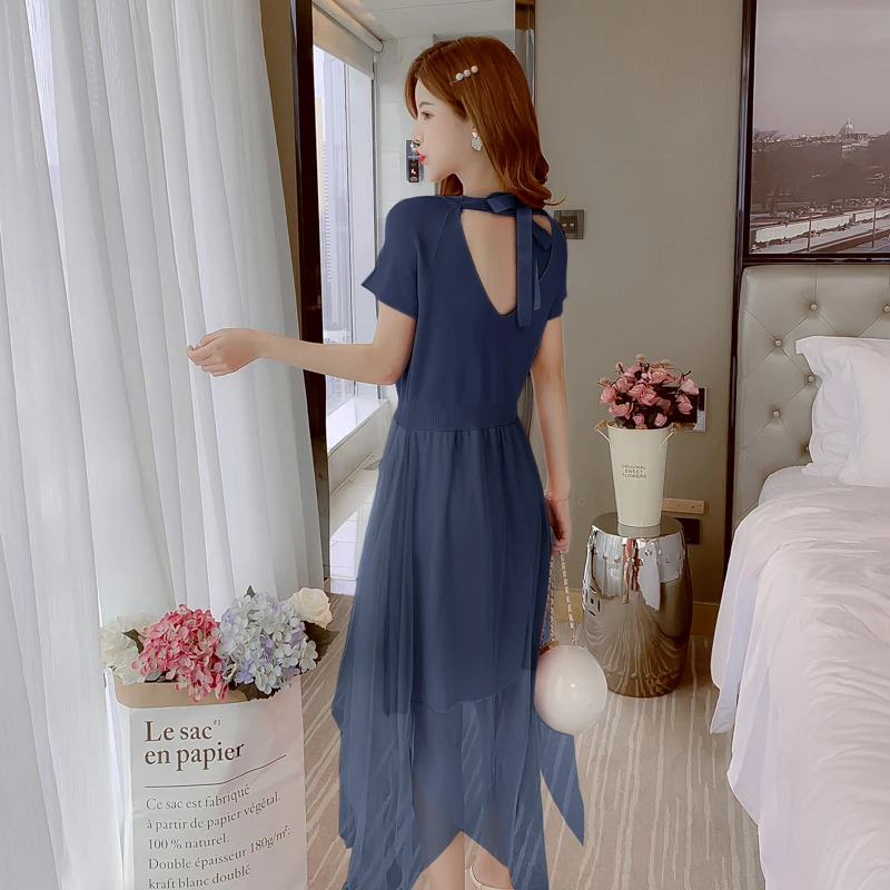 COIGARSAM лоскутное женское платье летнее трикотажное Сетчатое с v-образным вырезом