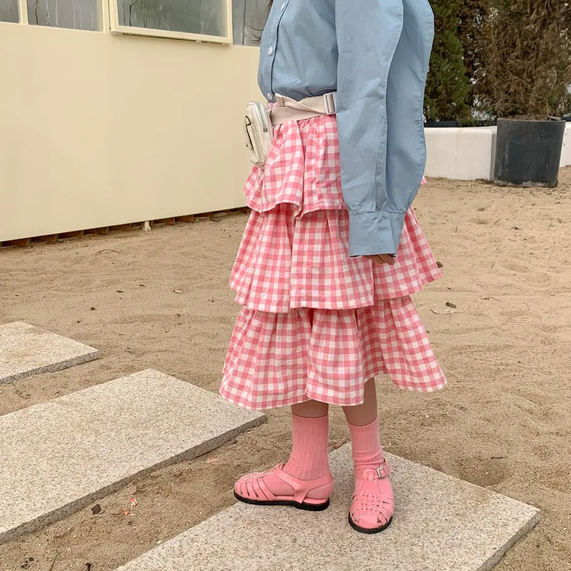 Весна 2022 розовые клетчатые юбки в Корейском стиле для маленьких девочек deer jonmi