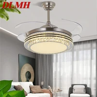 dlmh ceiling fan light invisible crystal led lamp with remote control modern luxury for home