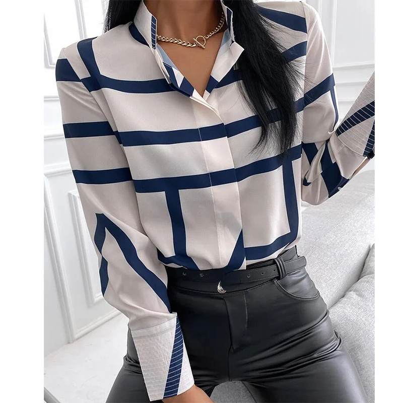 

Floral Print Blouse Women 2021 Summer Stand Collar Long Sleeve Tops Office Lady Shirts Female Casual Plus Size 5XL