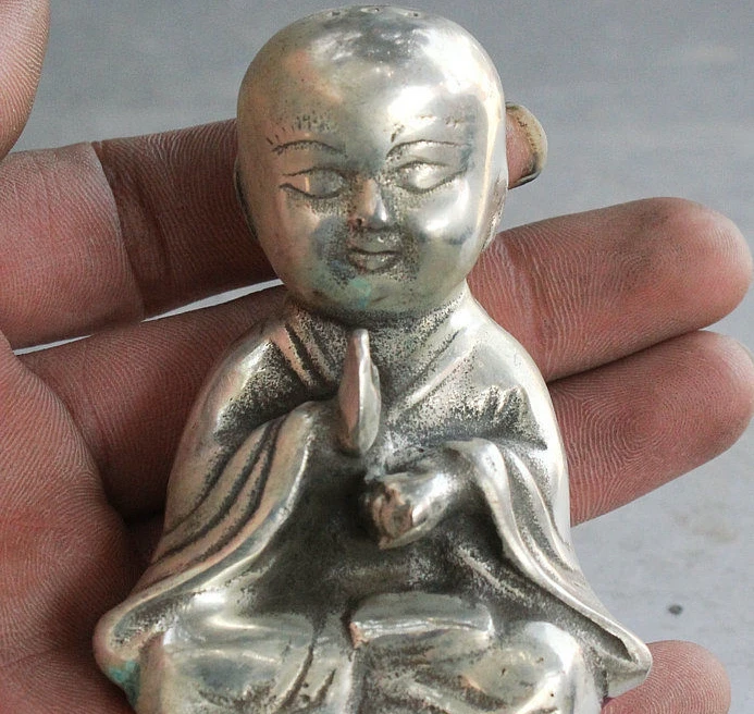 Китайский буддизм серебряное сиденье мальчик малыш Монах Будда Bonze Shaveling