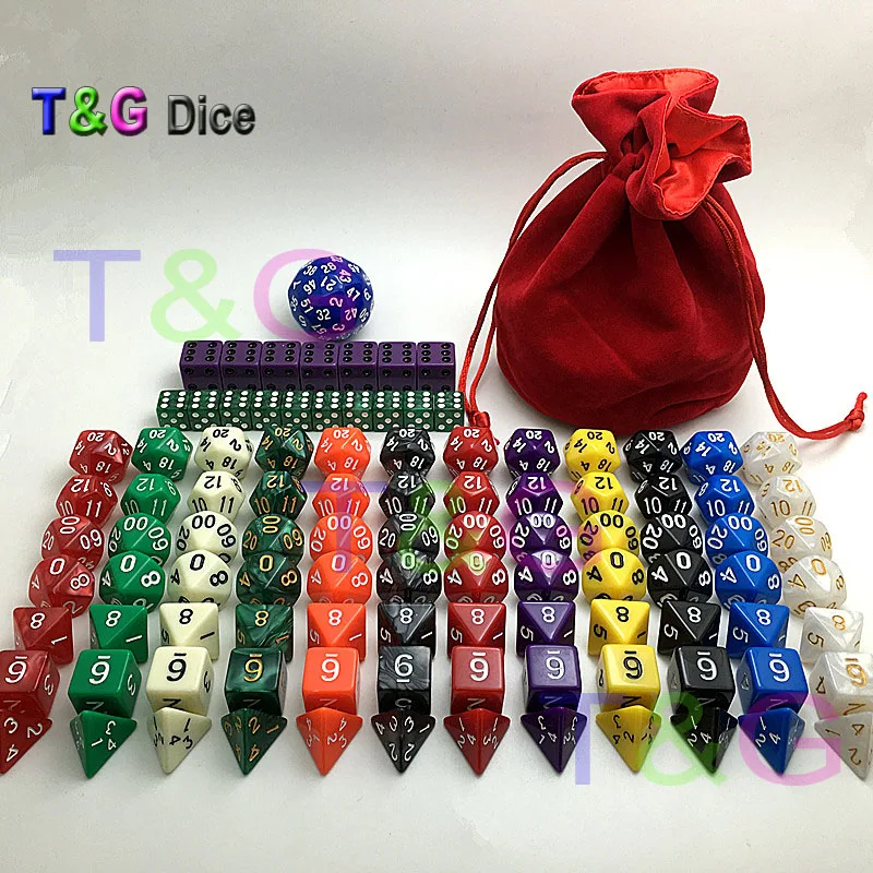 12 наборов 7 + 16d6 мм 16 RPG игральные кости 100 шт бесплатно D60 и бархатная сумка|dice