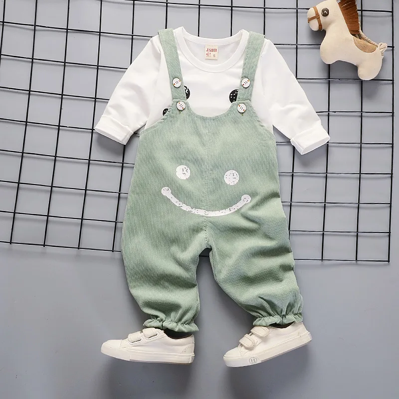 Autumn And Winter New Baby Kids Girls Sets Solid Color T-Shirt + Bib Pants Bodysuit Toddler Suit Clothes Outfit Top | Детская одежда и