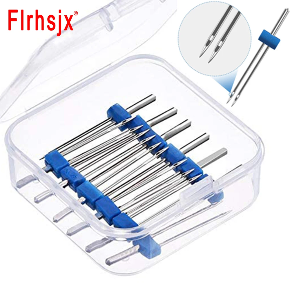 

FLRHSJX 3/9pcs Twin Needles Double Needle Sewing Machine Needle with Plastic Pin Storage Box 3 Size 2/90 3/90 4/90
