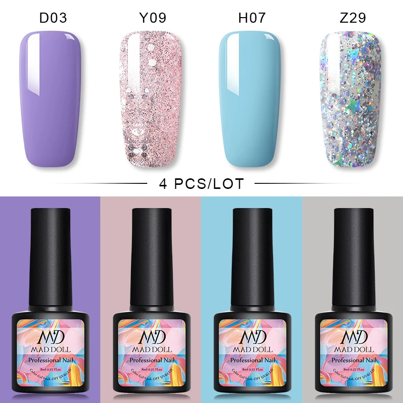 4 шт./компл. MD DOLL 8 мл набор гель-лаков для наращивания ногтей дизайна УФ