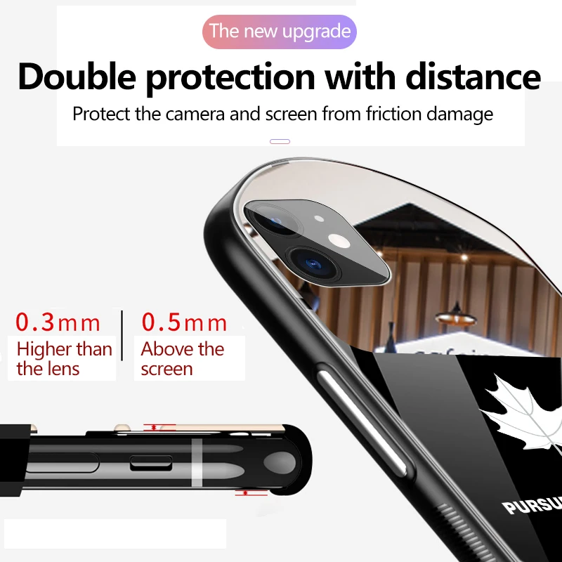 Luxury Cute Oval Maple Leaf Tempered Glass Phone Case For iPhone 14 13 12 11 Pro Max XS XR X SE 8 7 6 Plus Mirror Silicone Cover