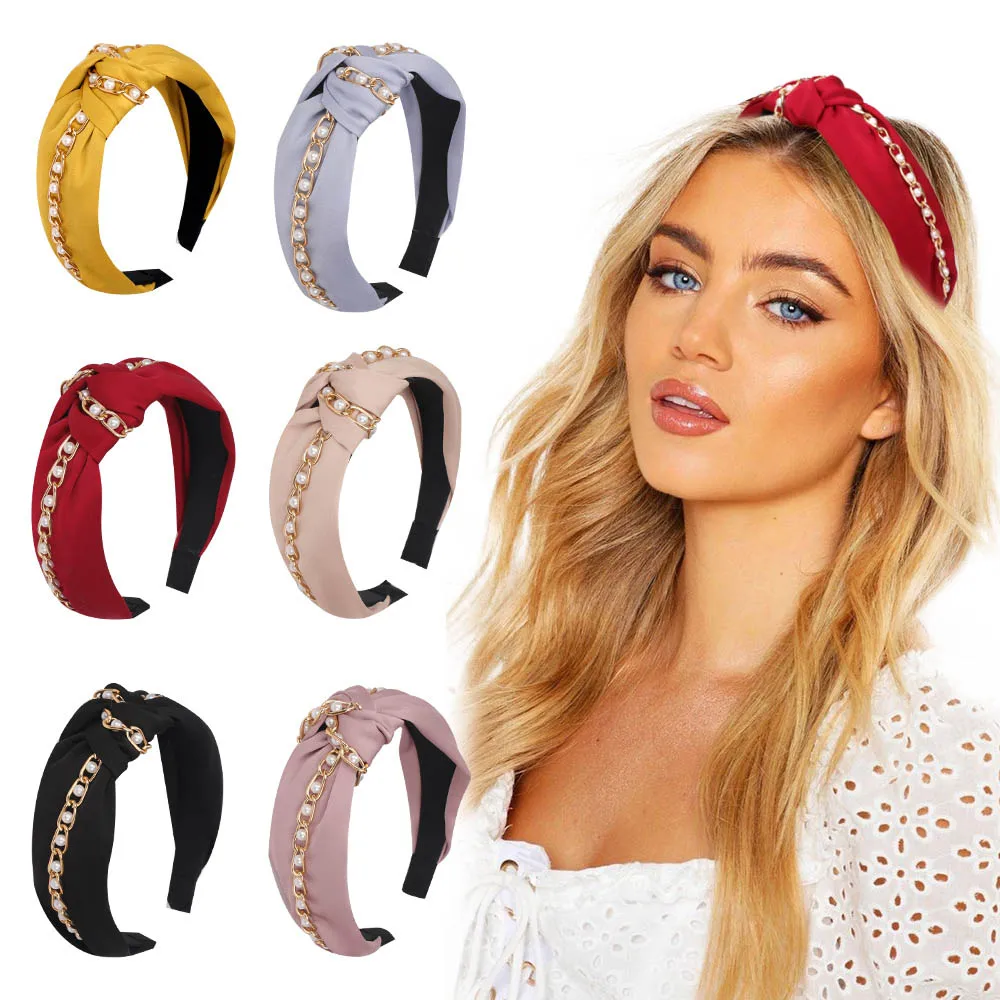 

Повязка на голову женская, широкая, с жемчугом, головные уборы с бантом