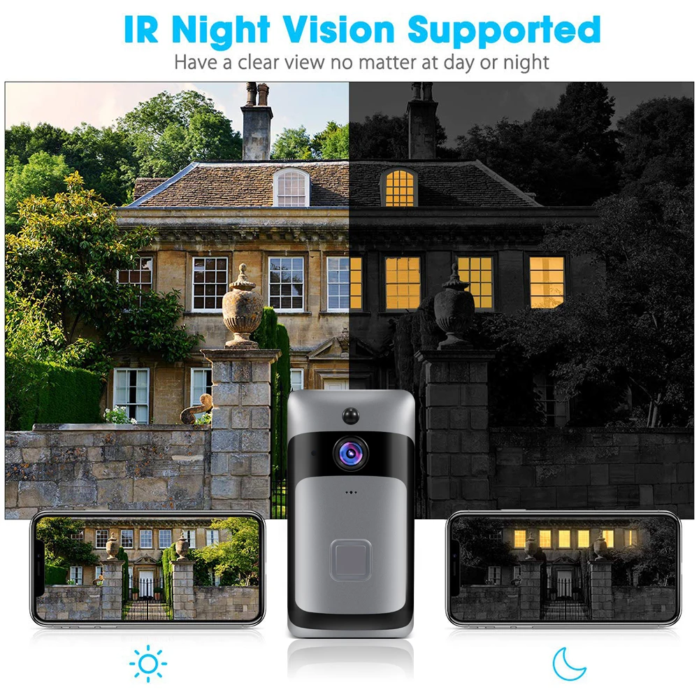 Беспроводной дверной звонок 720P безопасности Камера двухканальную аудиосвязь