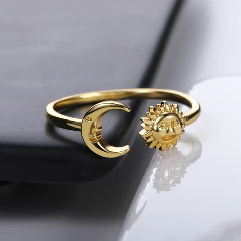 Простое эстетическое регулируемое кольцо с солнцем и луной, минималистичное винтажное преувеличенное готическое ювелирное изделие, небесное кольцо для женщин, Anillos
