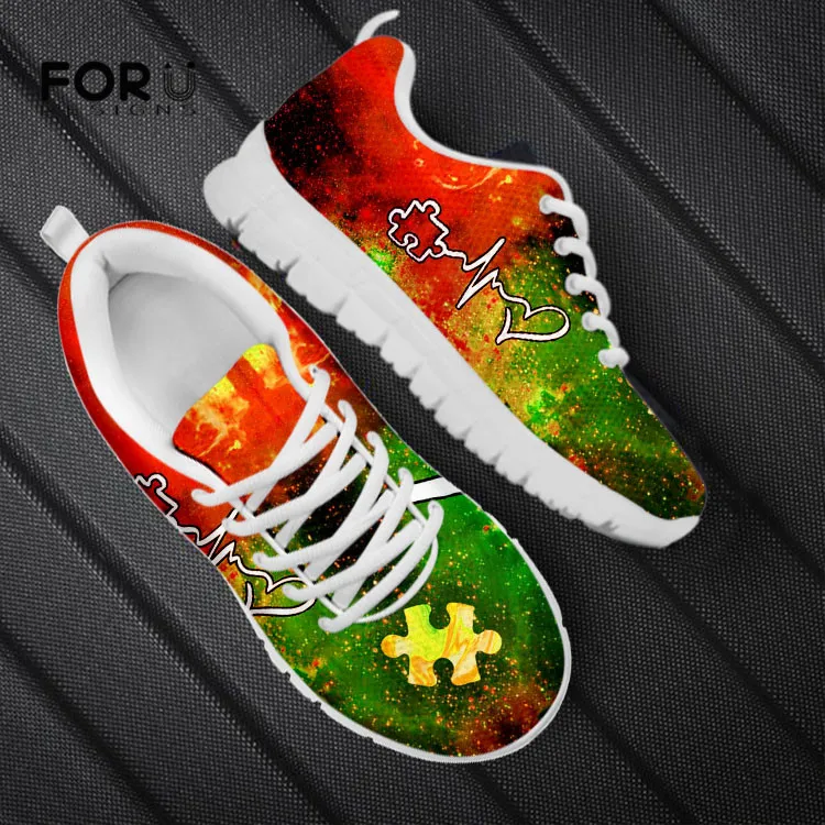 

FORUDESIGNS 2021Women Spring/Autumn Love Autism Pattern Flats Light Sneakers Leisure Air Mesh Ladies Shoes Girls Zapatos Mujer