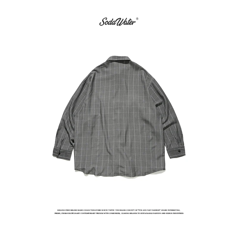 Sodaводяная мужская клетчатая рубашка оверсайз в японском стиле Повседневная с