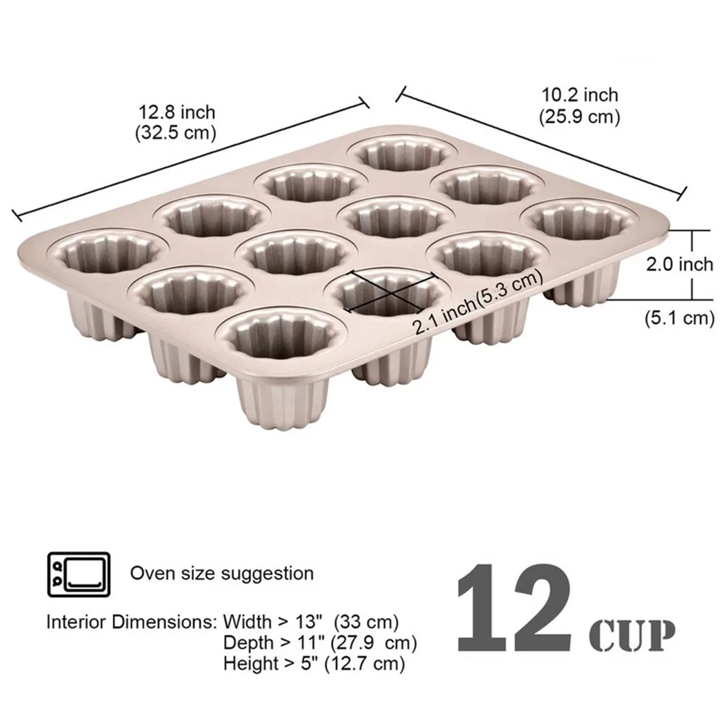 

Cannele 12 Cups Cake Baking Mold Carbon Steel Non-stick Good Thermal Conductivity High Temperature Resistance Bread Baking Tools