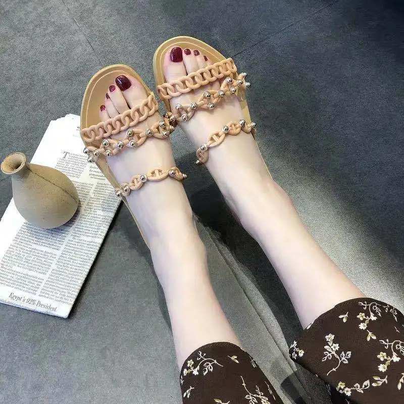 

Shoes Slippers Flat Low Slipers Women Slides Shale Female Beach Fashion 2021 Summer Sabot Luxury Rome Fabric Basic PU Scandals