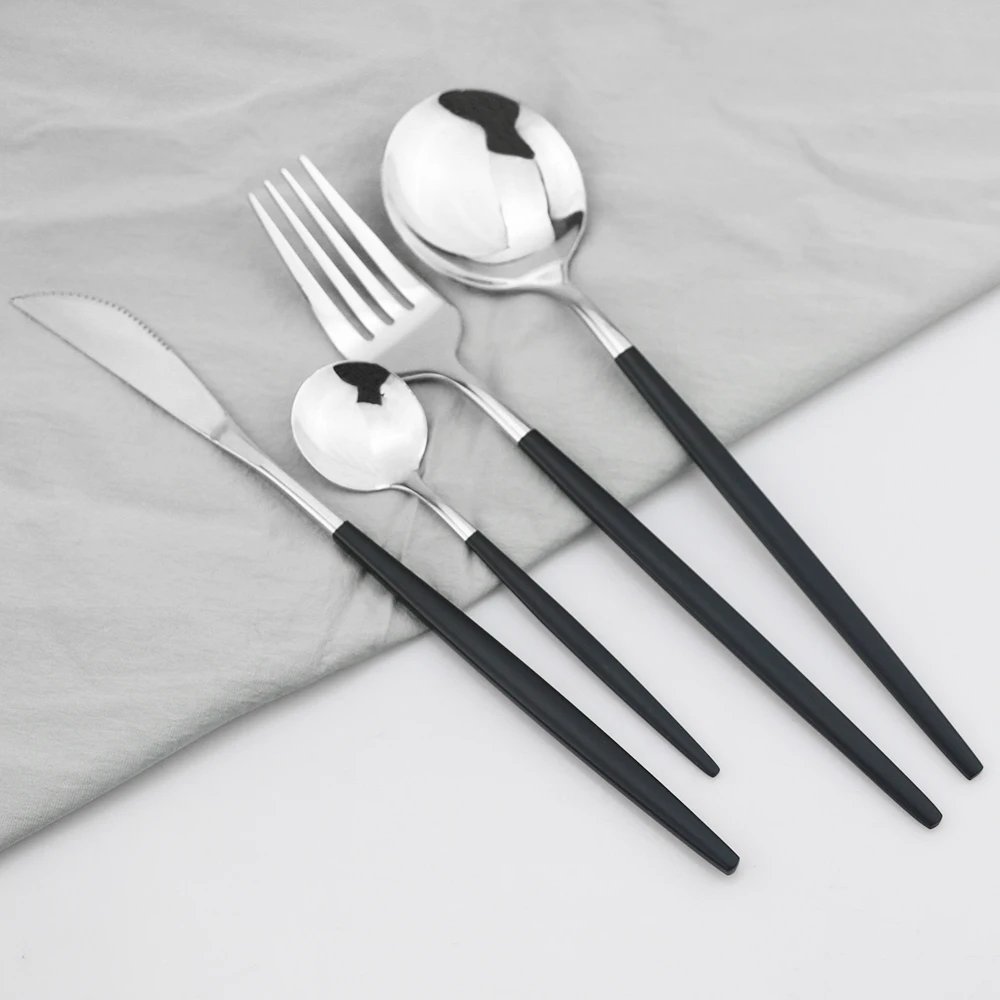 32Pcs Black Silver 32 шт. столовый сервиз черного и золотого цвета набор столовых приборов 18/10 Нержавеющая сталь нож, вилки и ложки набор посуды Кухня столовые приборы посуда набор - Цвет: 32Pcs Black Silver