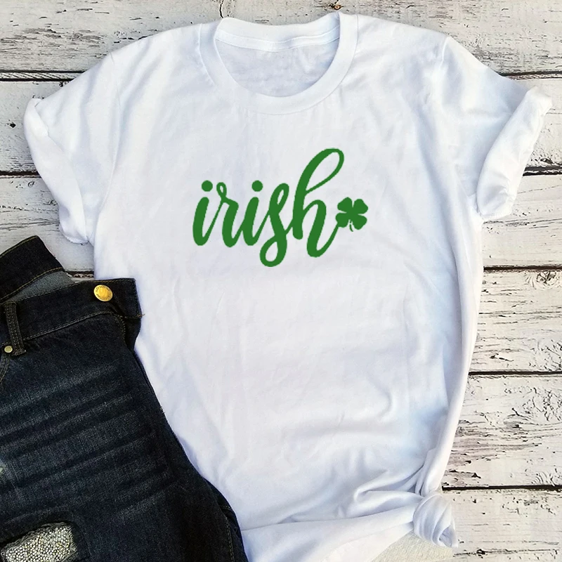 

The Irish Tee Shamrock Print Women Shirts Streetwear 90s Clothing Irish Shirt St. Patrick's Day T-Shirt
