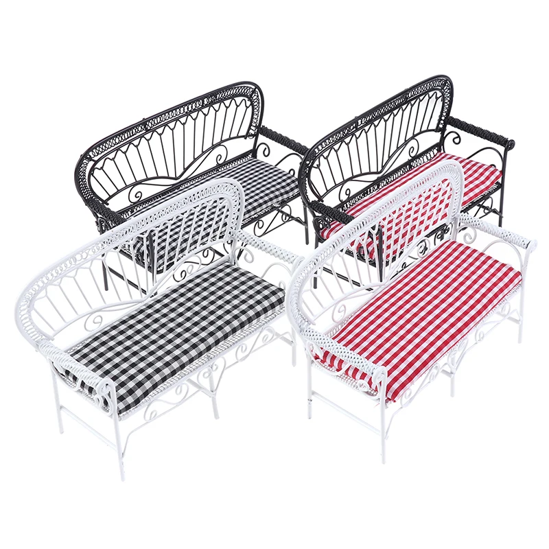 

1Pc 1/12 Dollhouse Miniature Furniture Living Room Garden Vintage Iron Double Chair Double-Seat Sofa Model