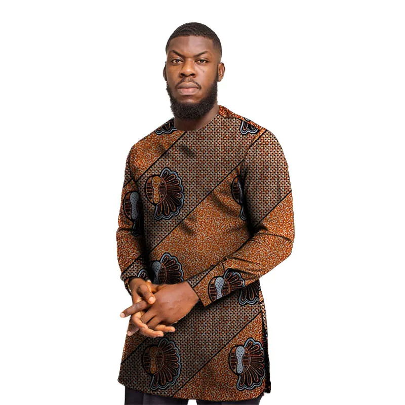Нигерийская рубашка мужские Модные топы с принтом длинным рукавом в