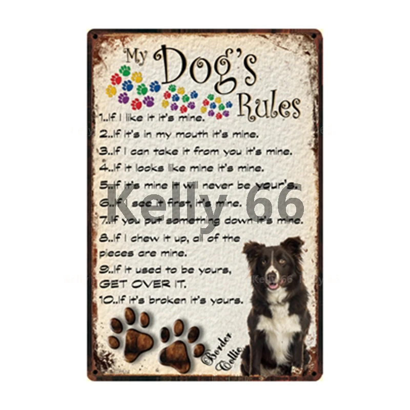 [ Kelly66 ] Pet Dog Rules Warning Better Life With Border Collie Metal Sign Home Decor Bar Wall Art Painting 20*30 CM Size DG-10 | Дом и сад