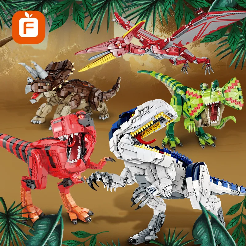

In Stock Jurassic World Dinosaur Roar Sound Building Blocks T-rex Pterosaur Dilophosaurus Model Blocks Bricks Dino Toys for Boys