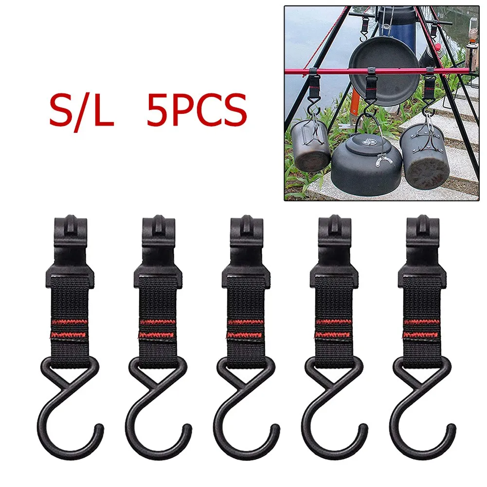 

5pcs Camping Hanging Rack Hook Cookware Lamp Holder Hooks Drying Storage Hanger Nylon Cookware Storage Strap Hanger