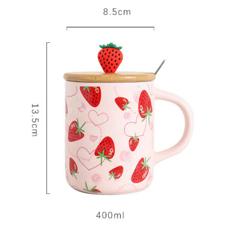 Personalized Strawberry Ceramic Mug with Lid Spoon Cute Couple Cup Creative Trend Coffee Household Water for Girl Kids | Дом и сад
