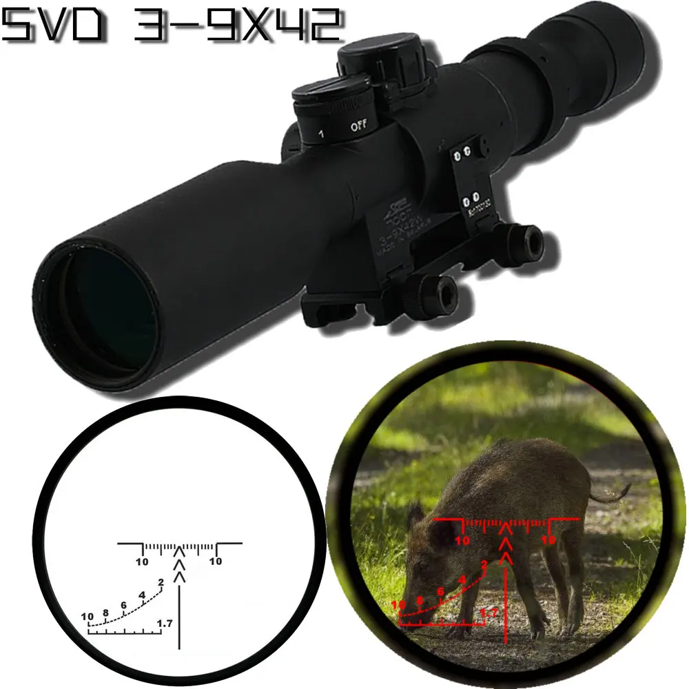 Снайперская тактическая SVD 3-9X42 Охотничья винтовка прицелы Оптика прицел охотничий прицел красный Точечный светильник 11 мм/20 мм волновая рельсовая база прицел