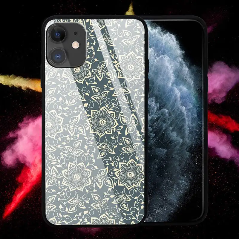 

Floral flower Phone Case Tempered glass For iphone 6 6S 7 8 plus X XS XR 11 12 mini PRO MAX