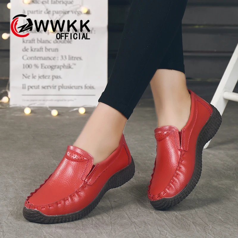 WWKK/2019 г. Осенняя женская обувь на плоской подошве из натуральной кожи женские