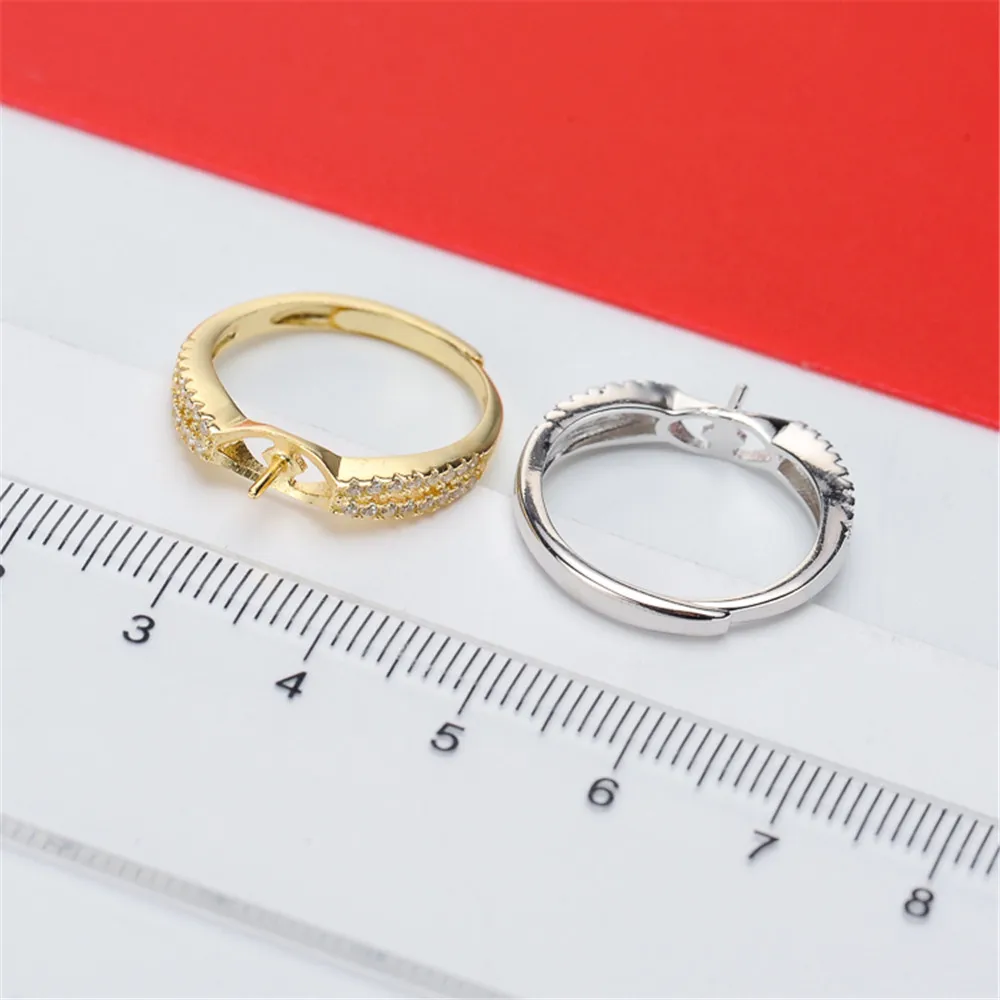 

S925 Sterling Silver Adjustable Ring Settings Base Blank Jewelry Findings Fit Half Hole Pearl DIY Women Ring Making Accessories