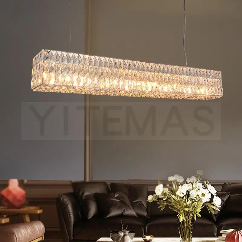 Прямоугольная Современная хрустальная Подвесная лампа Уникальные кухонные