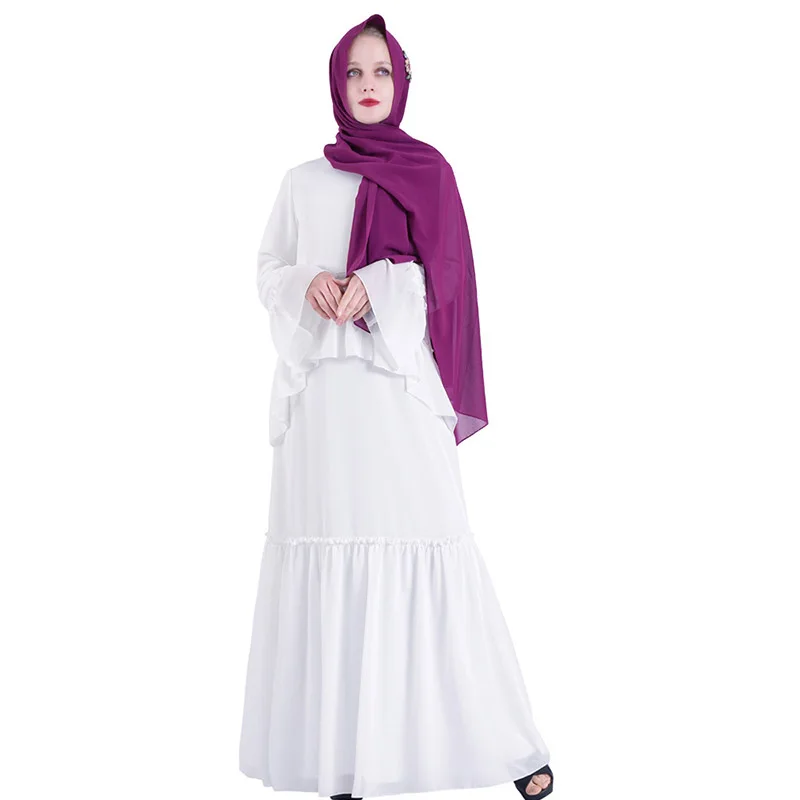 Абайя, мусульманский Рамадан, шифоновое платье с листьями лотоса, имитация двух частей, длинное платье с длинным рукавом, женское платье, сл...