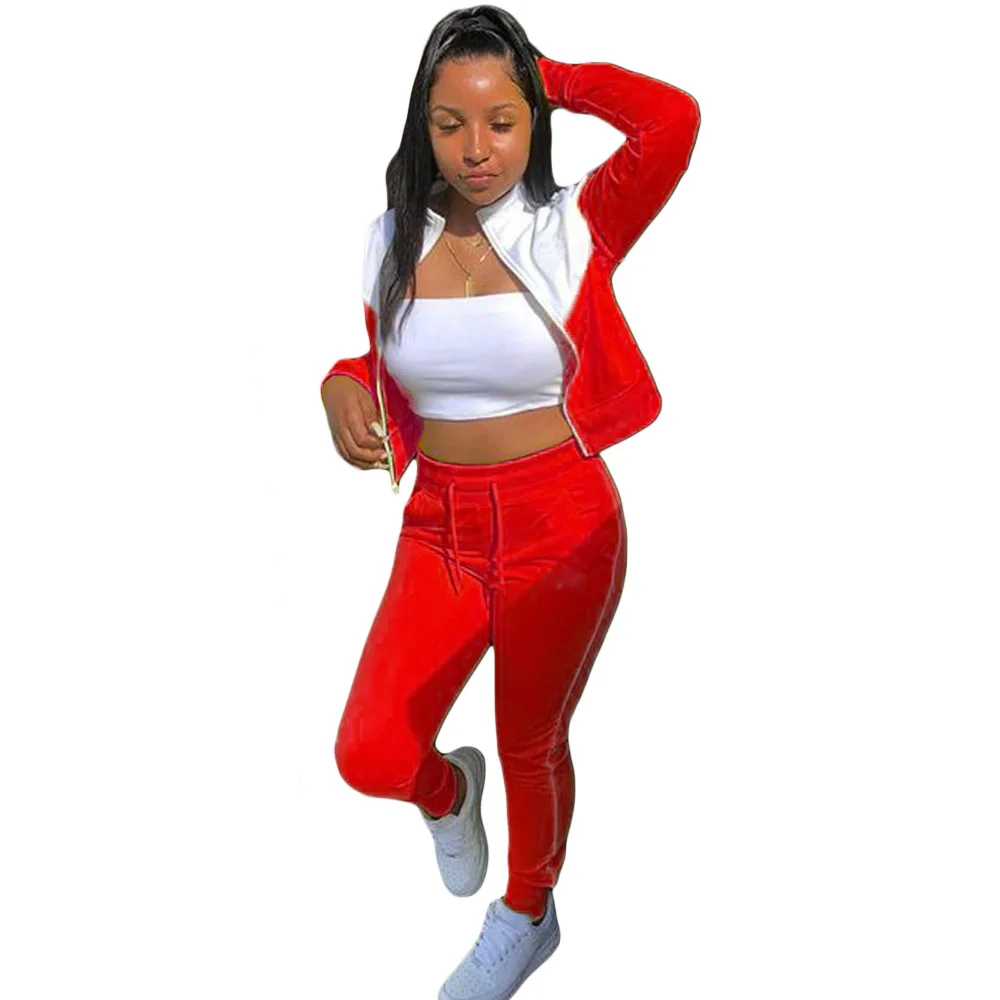 

Color Blocking Casual Women Two Piece Sets Fall Winter Tracksuits Workout Long Sleeve Top And Pants Female Sportswear Outfits