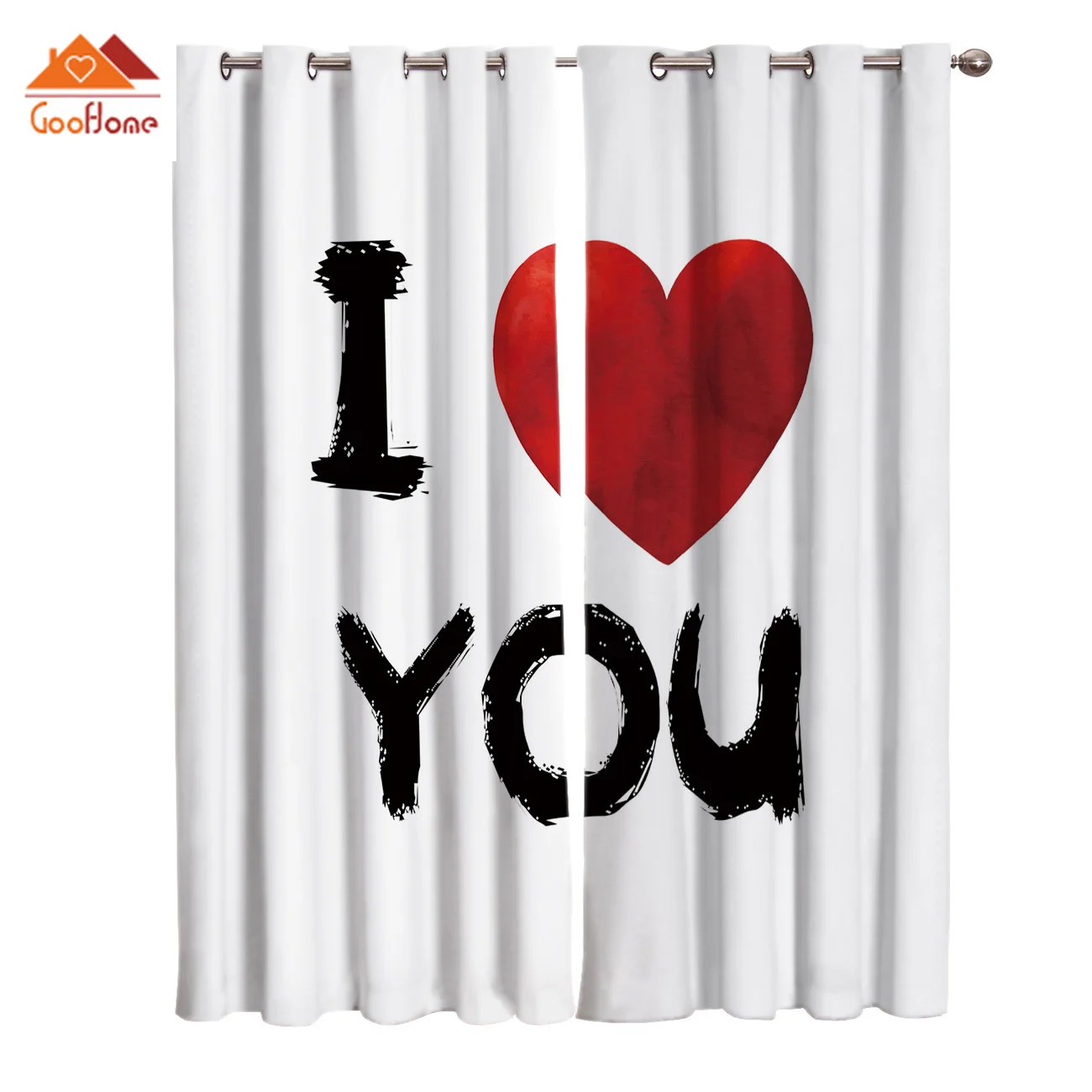 

I Love You Window Curtains Living Room Outdoor Fabric Drapes Curtain Home Decor