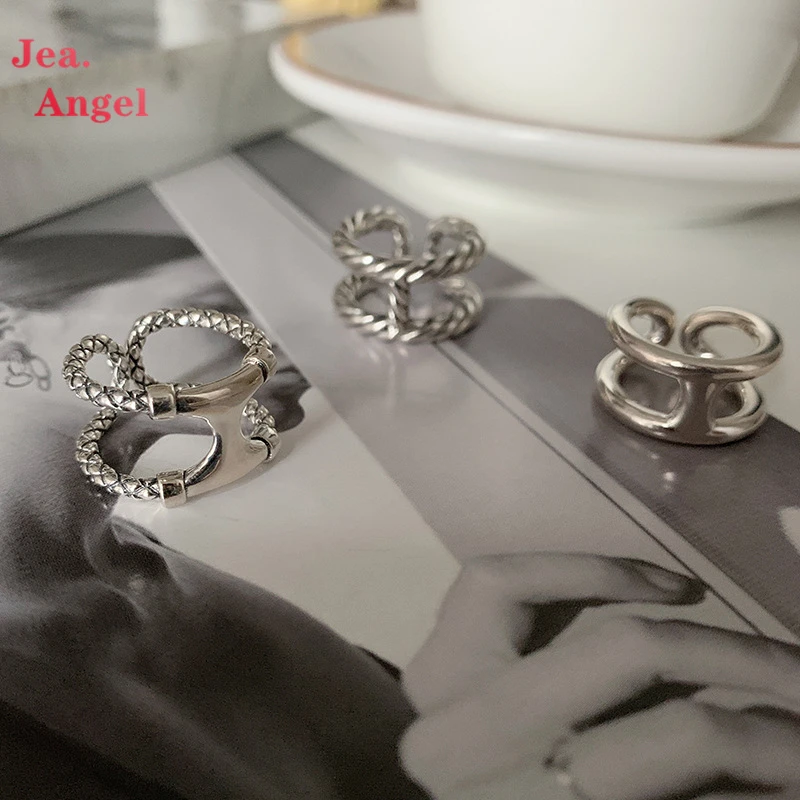 

Женское Двухслойное кольцо Jea.Angel, регулируемое кольцо из серебра 925 пробы с буквами I-образной формы, винтажное плетеное Ювелирное Украшение...