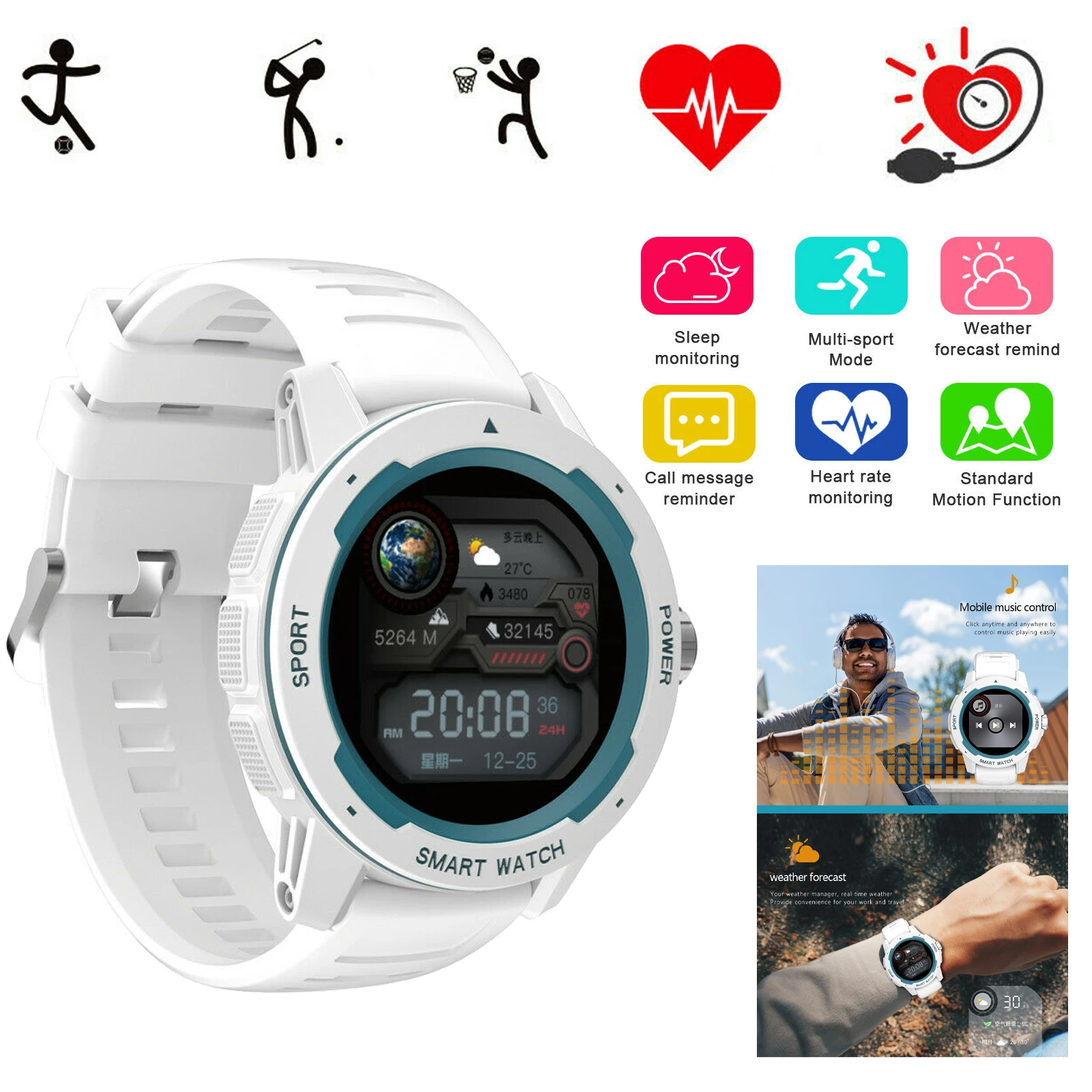 

Смарт-часы для мужчин и женщин, водонепроницаемый спортивный трекер, пульсометр, уведомления о входящем вызове для IOS и Android